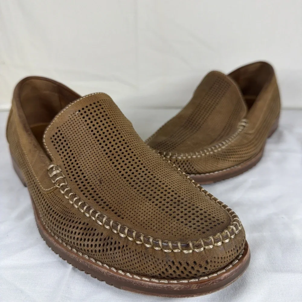 Tommy Bahama Felton Men's 8M Brown Leather Perforated Loafers